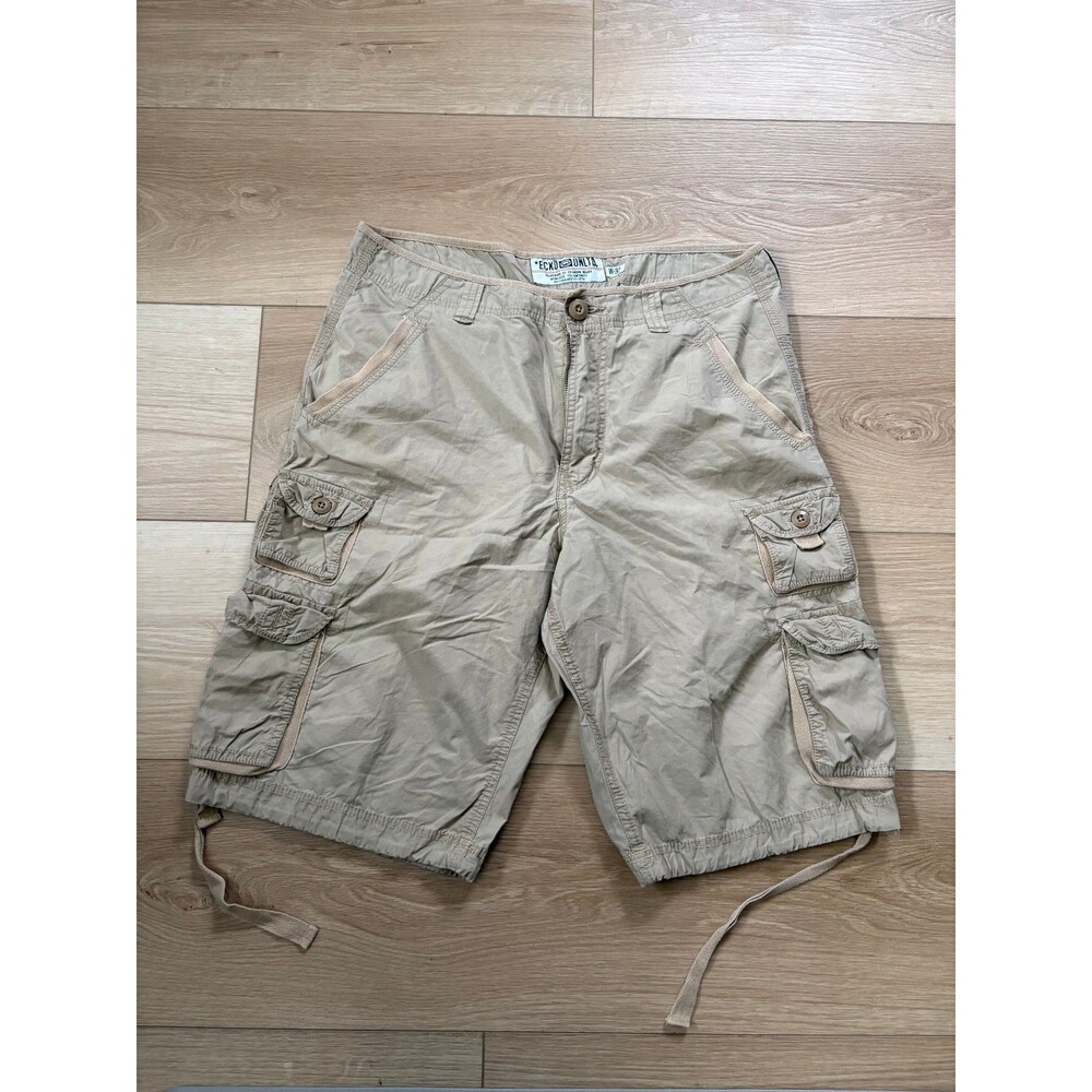 Ecko Unltd Mens Cargo Shorts Size 32 Tan Cotton Multi-Pocket Streetwear